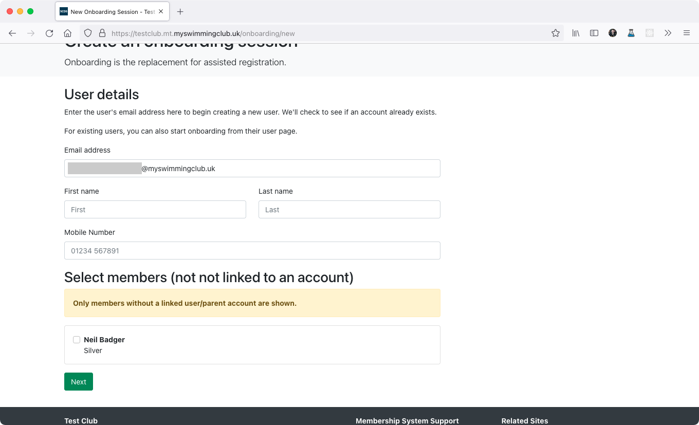 Screenshot of onboarding start page requesting more details