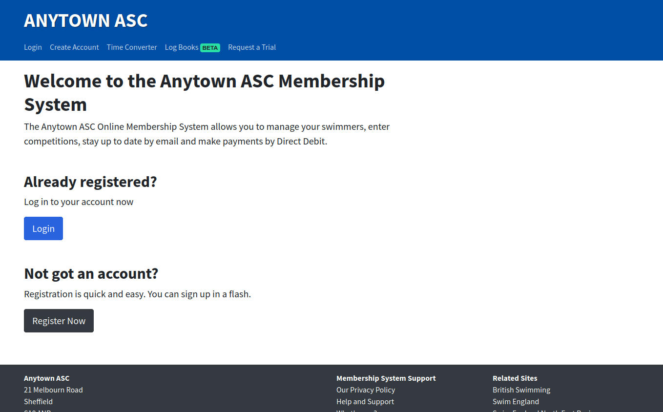 Membership system welcome page