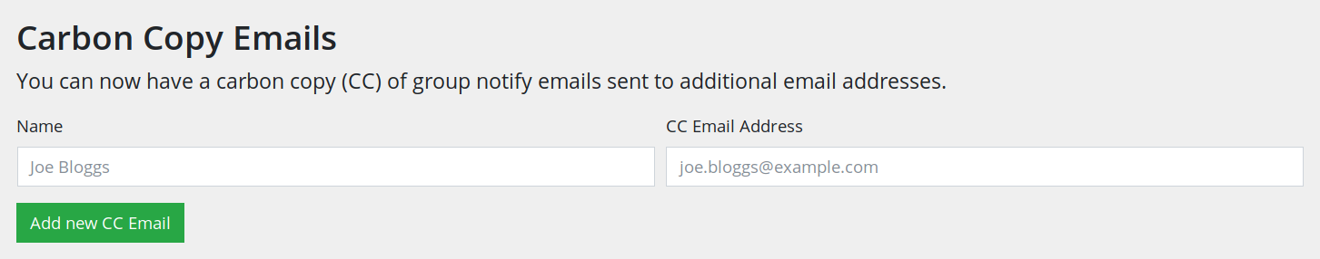 Screenshot of carbon copy emails form